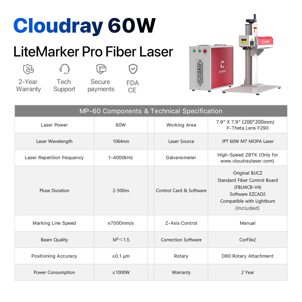Cloudray Litemarker 60W JPT Laser Cloudray Marking M7 Engraving – MOPA Laser Fiber Machine
