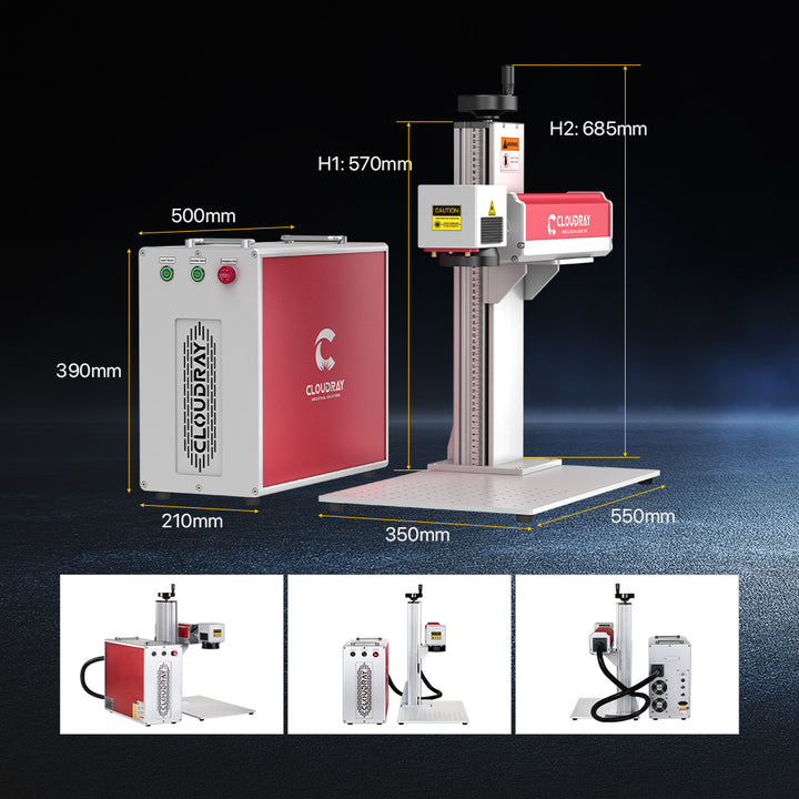 Area di scansione MP-60 Cloudray LiteMarker Pro 60W Split laser incisore fibra 7,9 "X 7,9" con D80 rotante