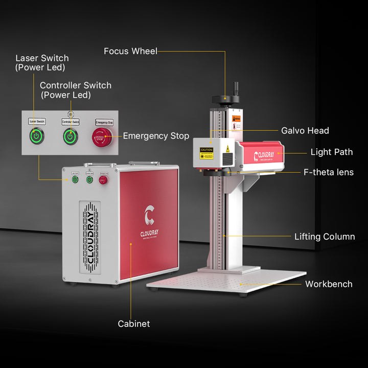 Cloudray MP-60 LiteMarker Pro 60W Fiber Laser Marking Engraver with 7.9” X 7.9” Scan Area & D80 Rotary