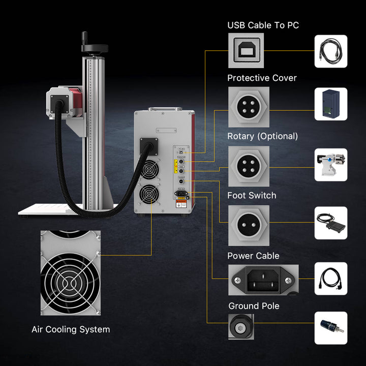 Cloudray MP-60 LiteMarker Pro 60W Fiber Laser Marking Engraver with 7.9” X 7.9” Scan Area & D80 Rotary