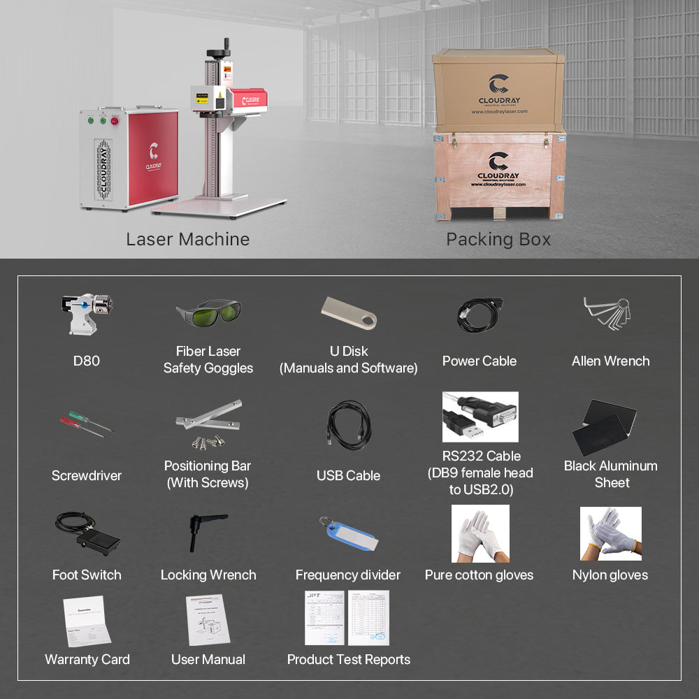 Cloudray MP-60 LiteMarker Pro 60W Fiber Laser Marking Engraver with 7.9” X 7.9” Scan Area & D80 Rotary