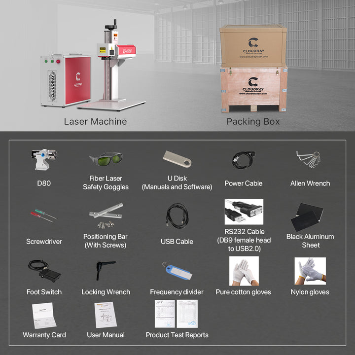 Cloudray MP-60 LiteMarker Pro 60W Fiber Laser Marking Engraver with 7.9” X 7.9” Scan Area & D80 Rotary