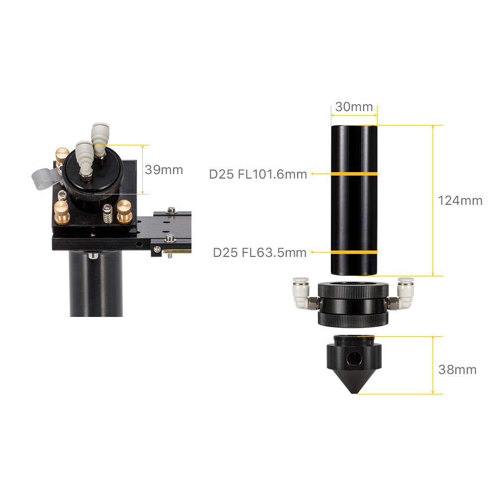 Tête laser CO2 série Cloudray G avec interface de refroidissement d'eau