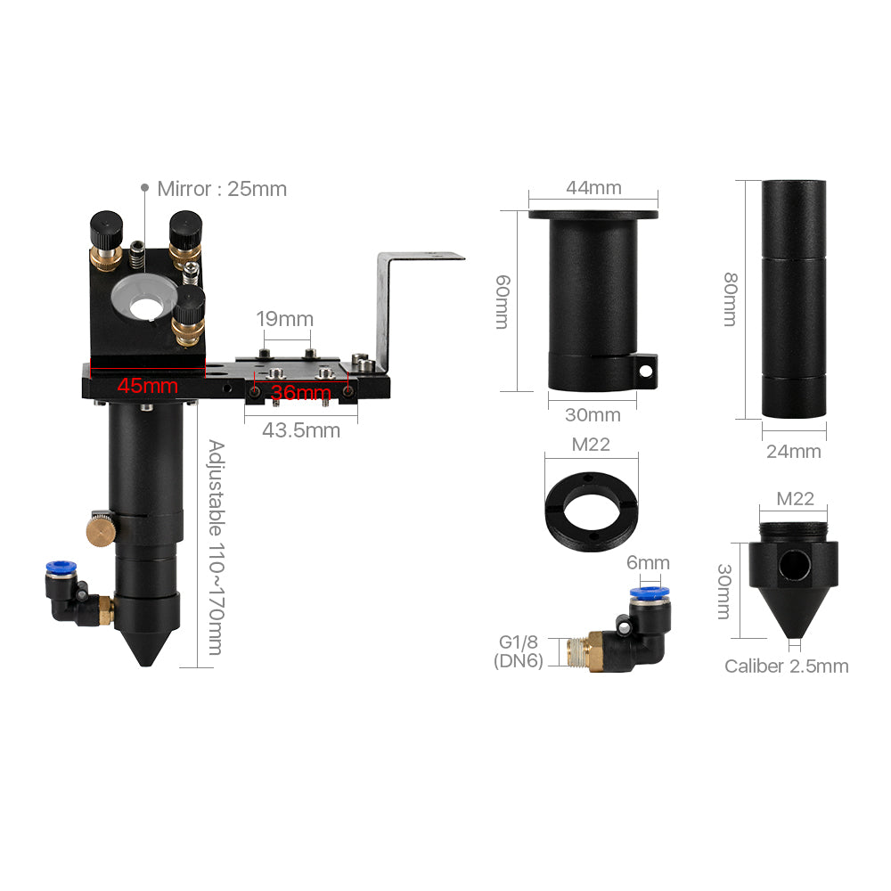 Schwarzer CO2-Laserkopf der Cloudray E-Serie