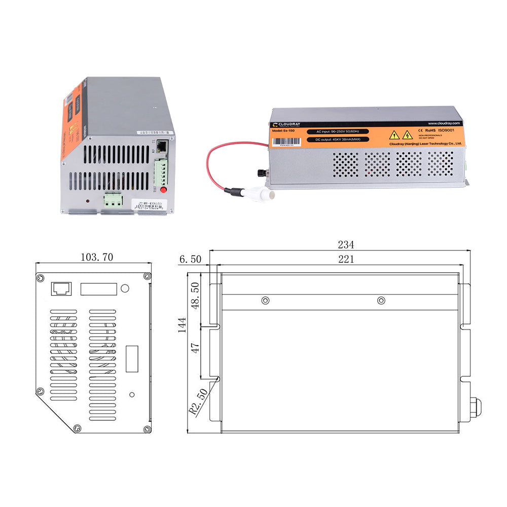 Блок питания для CO2-лазера Cloudray 150–180 Вт серии HY-Es