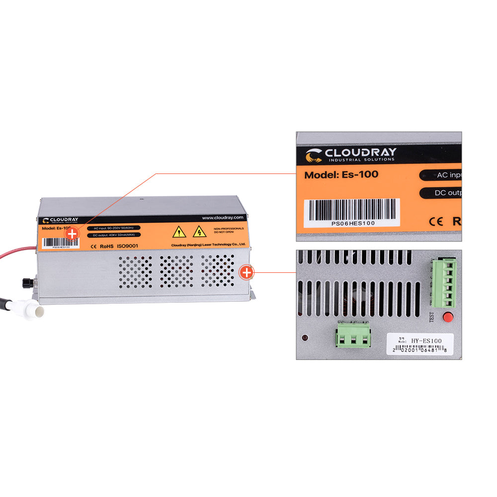 Fuente de alimentación láser de CO2 de la serie HY-Es de 100-120 W de Cloudray