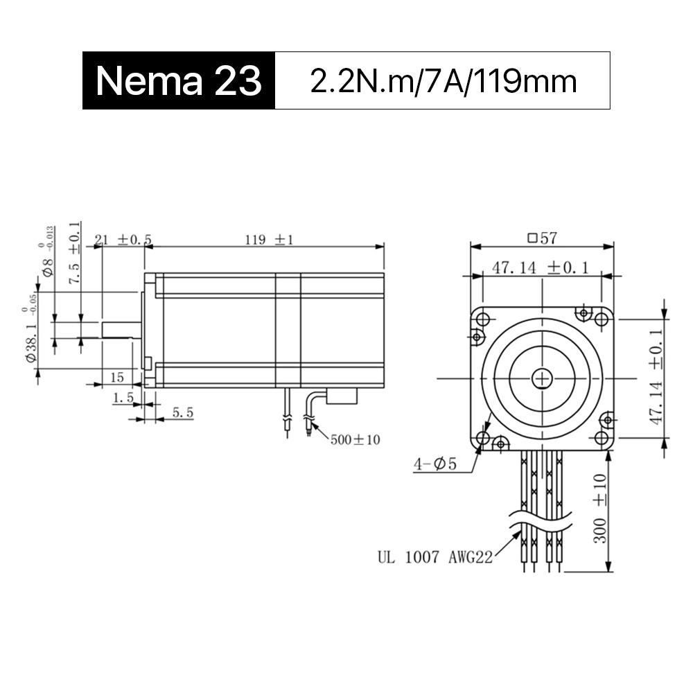 Cloudray 119mm 2.2N.m 4A 2 fasi Nema23 motore passo passo ad anello aperto